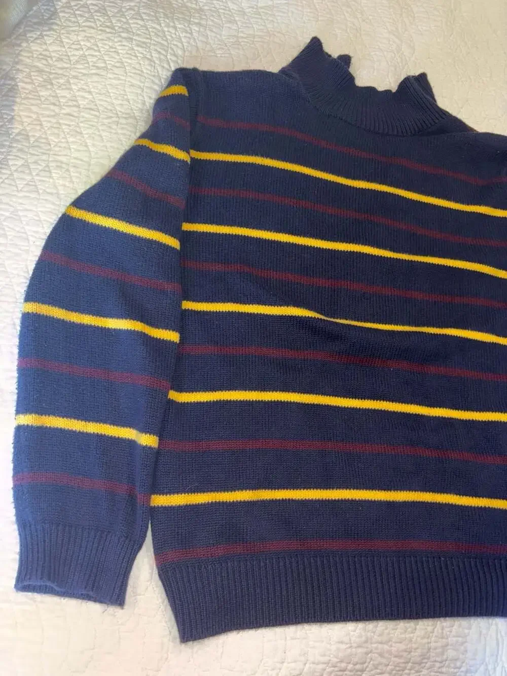 Vintage Polo RalphLauren Striped Cotton Henley Sweater Navy Yellow Men’s XL Knit